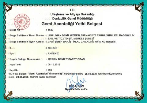 BELGELERİMİZ - GEMİ ACENTELİĞİ YETKİ BELGESİ